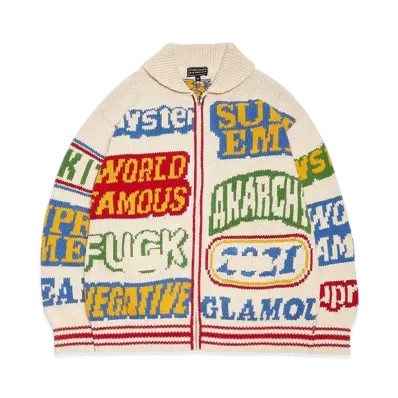 Supreme x HYSTERIC GLAMOUR Logos Zip Up Sweater "Natural"