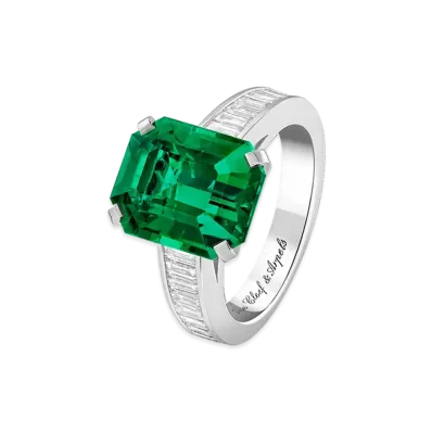 Van Cleef & Arpels Menuet solitaire emerald 5.66 carats "Platinum/Emerald/Diamond"