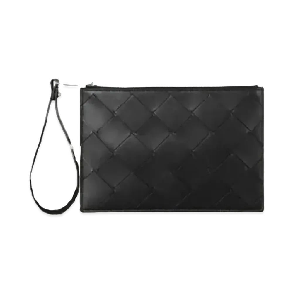 Bottega Veneta Medium Intrecciato Woven Lambskin Clutch "Black"