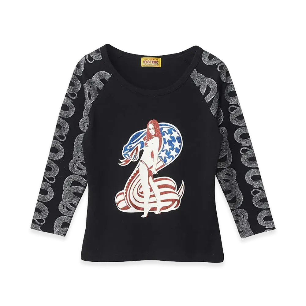 HYSTERIC GLAMOUR Women's Cobra 3/4 Sleeve Baby T-Shirt "Black"