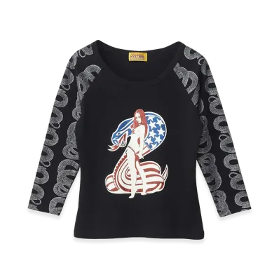 HYSTERIC GLAMOUR Women's Cobra 3/4 Sleeve Baby T-Shirt "Black"