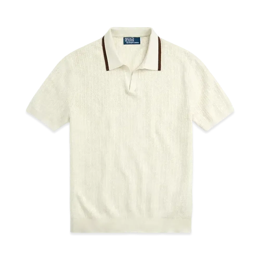 Polo Ralph Lauren Textured Cotton Johnny Collar Sweater "White"