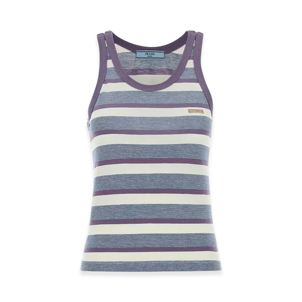 PRADA Women's Embroidecotton Tank Top "Stripped"