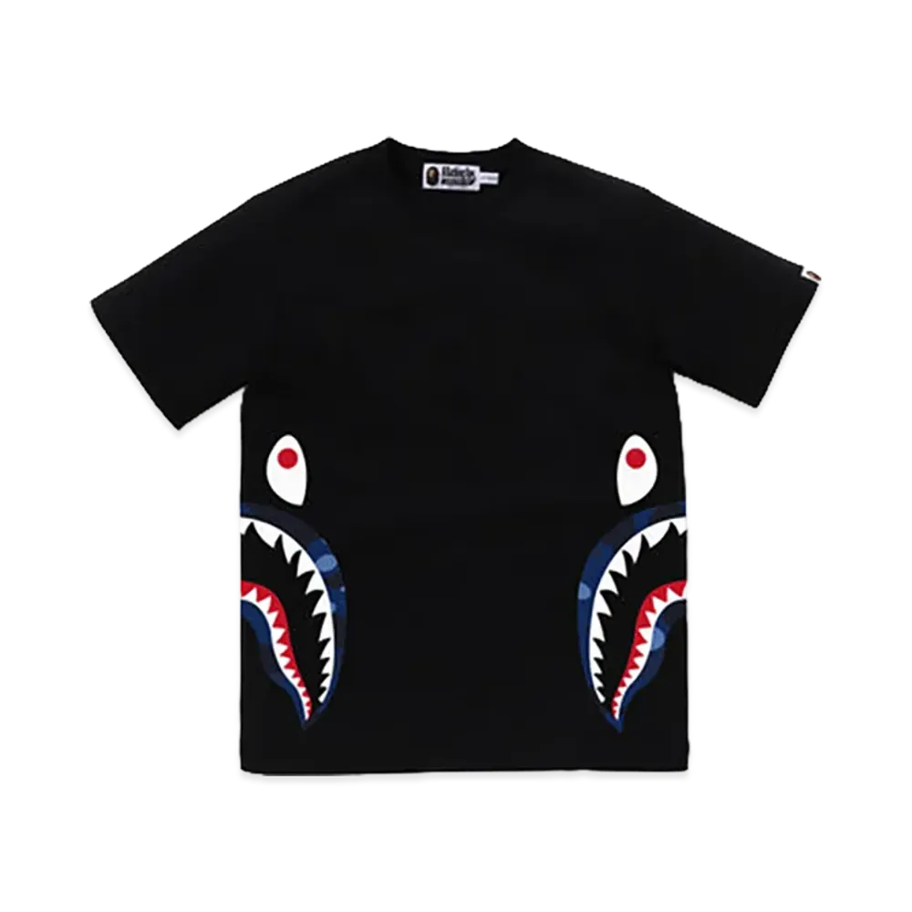 A BATHING APE Junior Color Camo Side Shark Tee "Black/Navy"