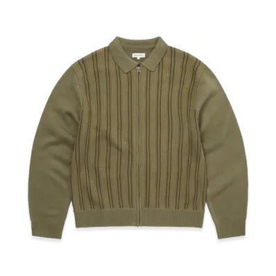 thisisneverthat Striped Knit Zip Cardigan "Olive"