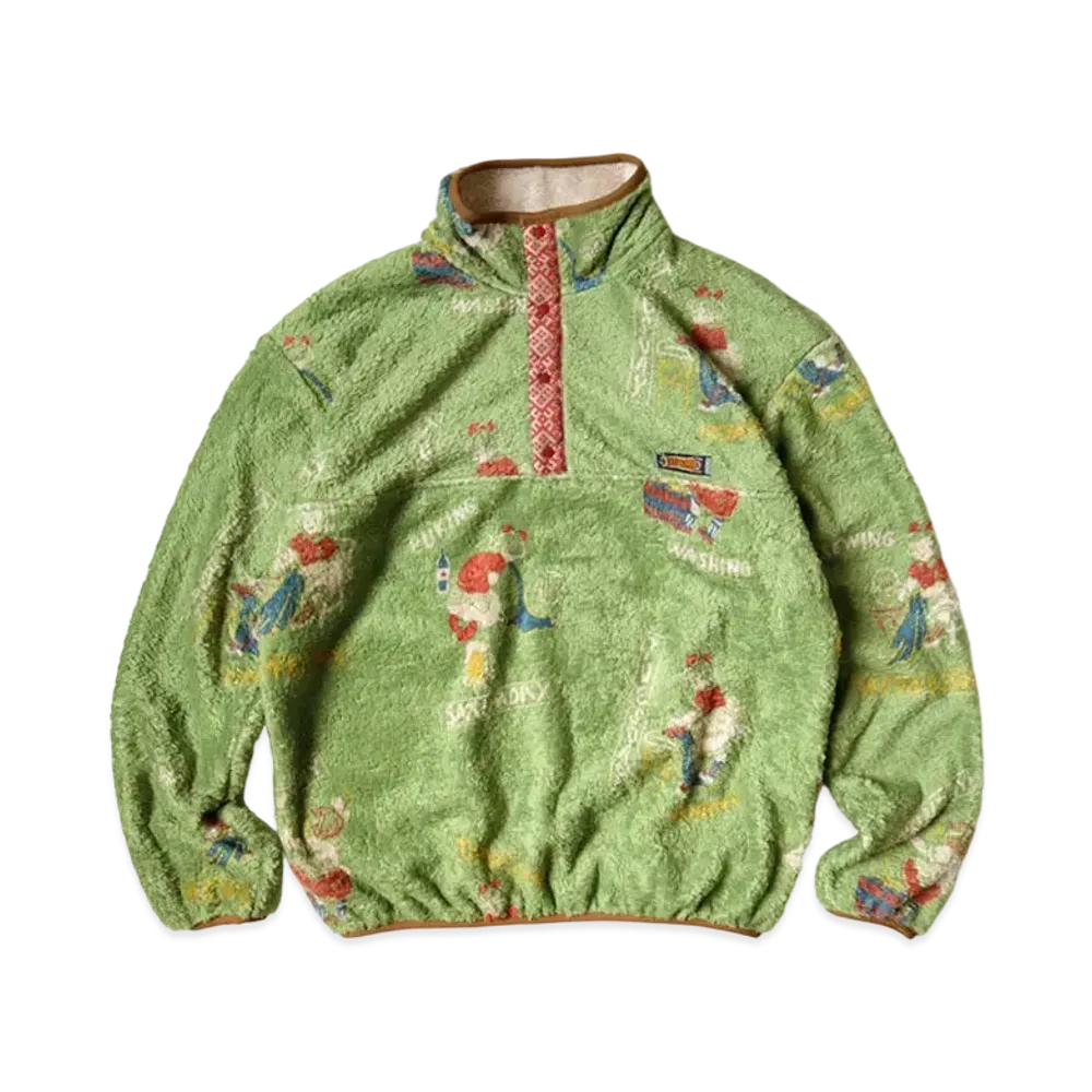 KAPITAL COUNTRY CALENDAR PATTERN FLEECE SNAP T "Light Green"