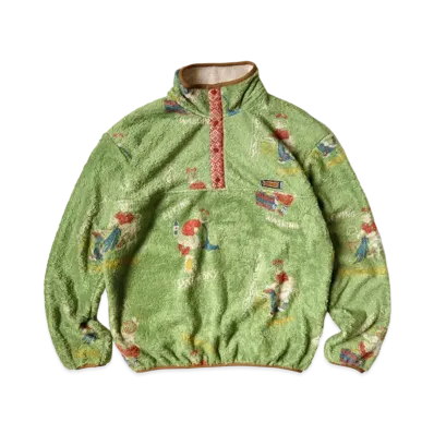 KAPITAL COUNTRY CALENDAR PATTERN FLEECE SNAP T "Light Green"