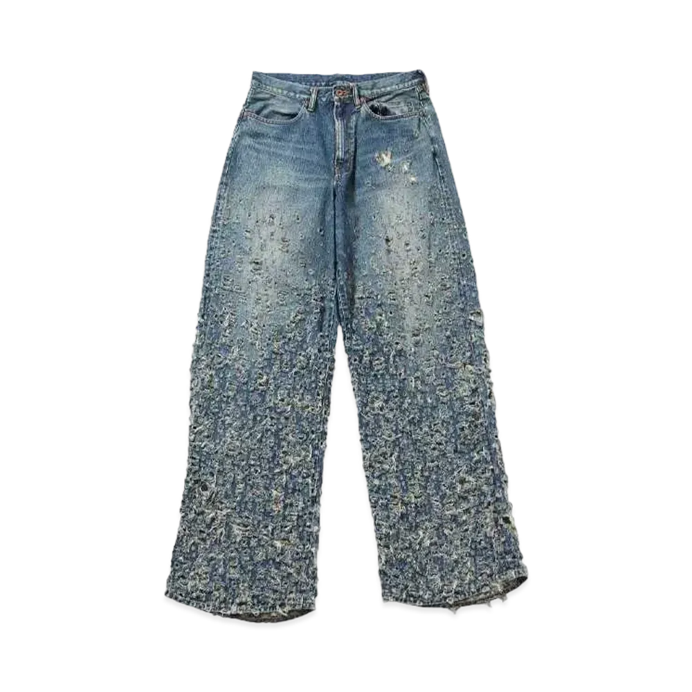 SUGARHILL CRUSHED MODERN DENIM WIDE TROUSERS "FADED INDIGO"