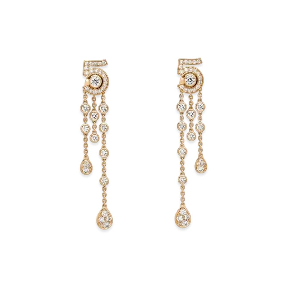 CHANEL Eternal N5 Transformable Earrings 18K Beige Gold Diamonds