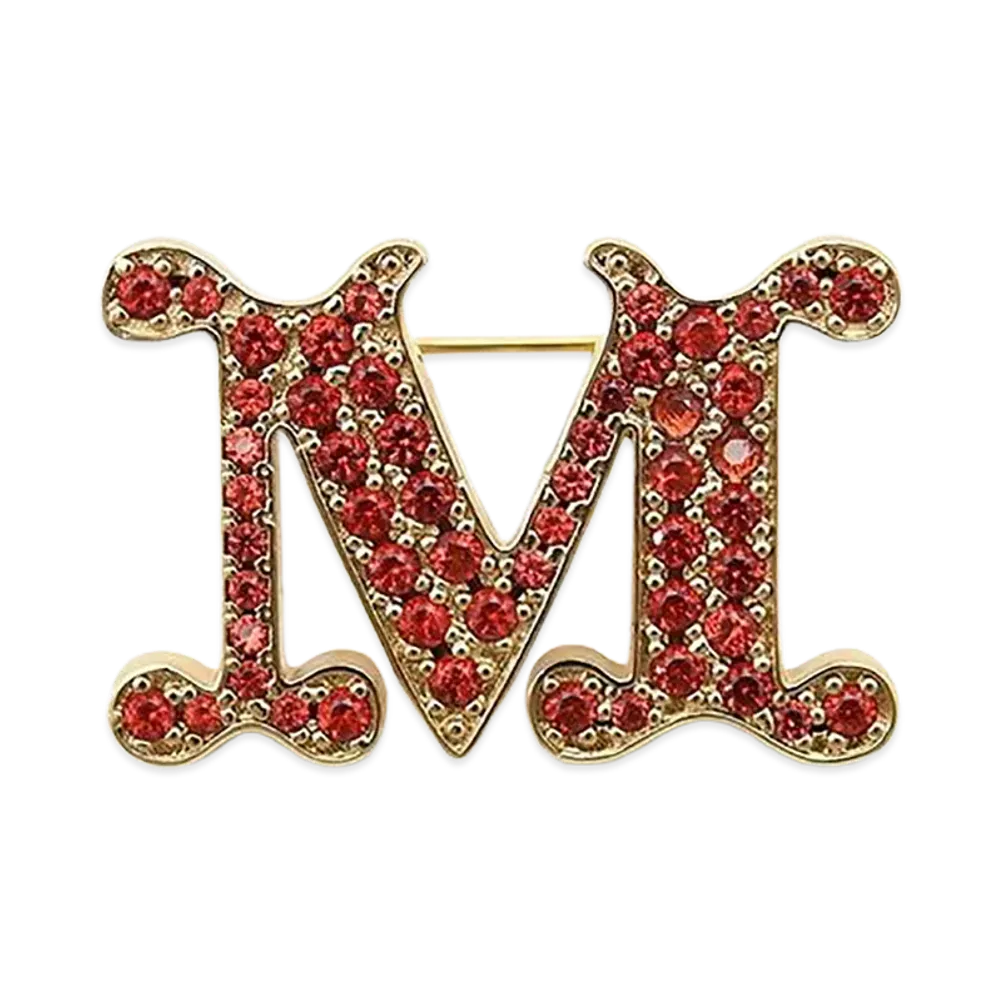 Max Mara Women's Facella Crystal Monogram Brooch "Red"