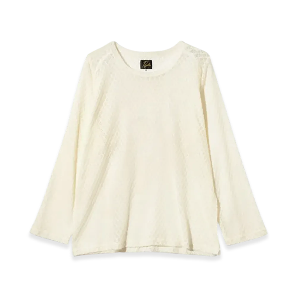 NEEDLES L/S U-Neck Tee - PE/W Raschel Lace "White"