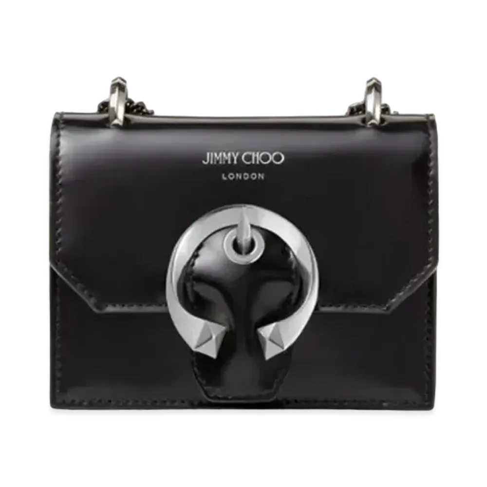 Jimmy Choo Mini Paris Spazzolato Leather Super Mini Bag With Metal Buckle "Black"