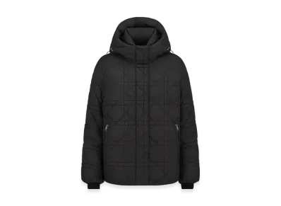 Dior Women's Alps Macrocannage Hooded Puffer Jacket Quilted Technical Taffeta "Black"