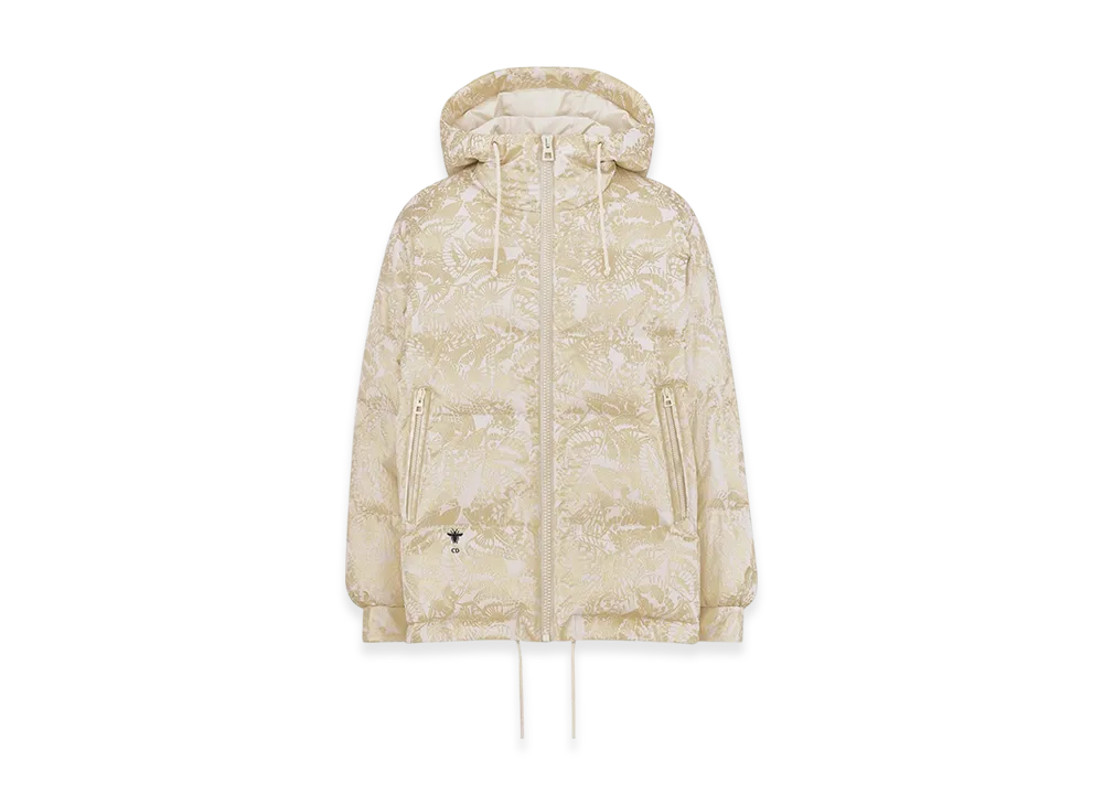 Dior Women's Dioralps Hooded Puffer Jacket Quilted Technical Taffeta Allover Butterfly Motif "White/Gold"