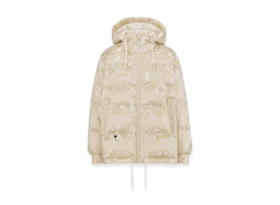 Dior Women's Dioralps Hooded Puffer Jacket Quilted Technical Taffeta Allover Butterfly Motif "White/Gold"