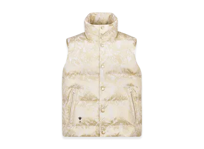 Dior Women's Alps Puffer Vest Quilted Technical Taffeta Gold Tone Allover Butterfly Motif "White/Gold"