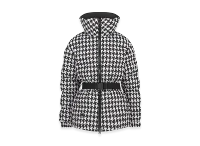 Dior Women's Alps Puffer Jacket with Belt Houndstooth Quilted Technical Taffeta "Black/White"