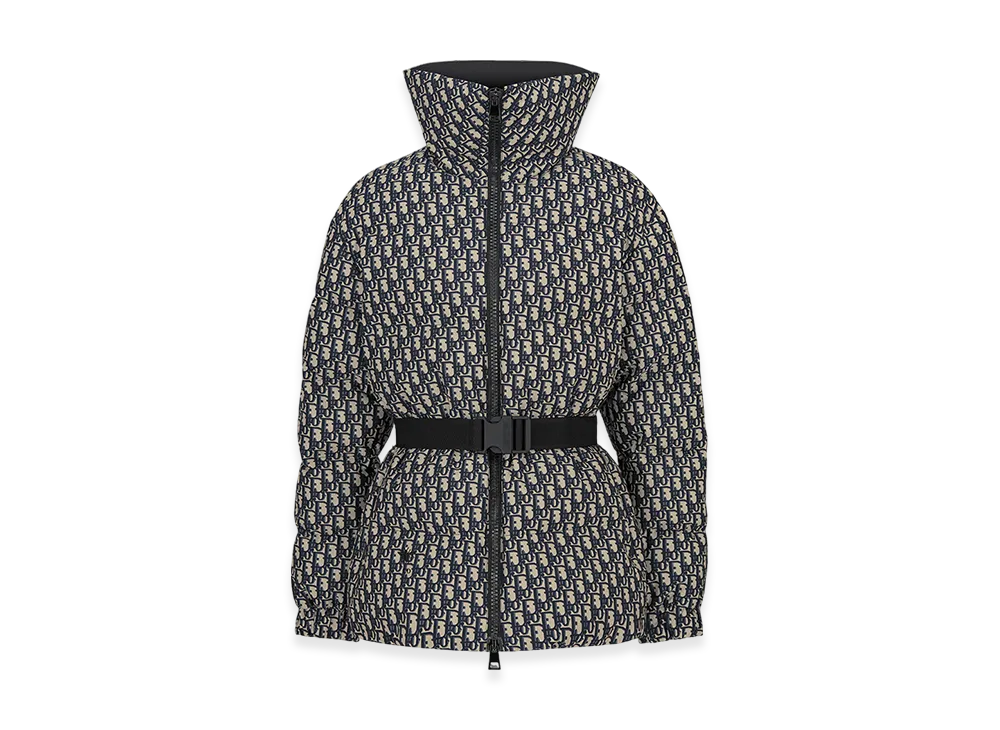 Dior Women's Dioralps Puffer Jacket with Belt Quilted Technical Taffeta Oblique Motif "Blue"