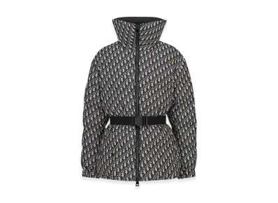 Dior Women's Dioralps Puffer Jacket with Belt Quilted Technical Taffeta Oblique Motif "Blue"