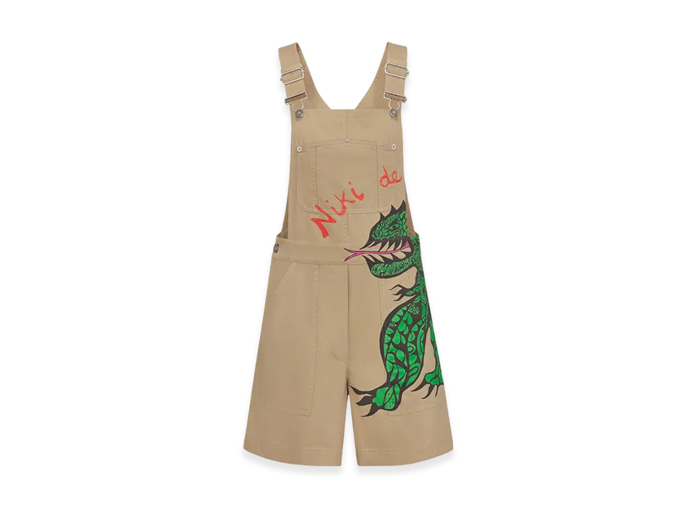Dior Women's Short Overalls Gabardine Dragon Motif "Beige/Green"