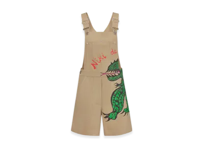 Dior Women's Short Overalls Gabardine Dragon Motif "Beige/Green"
