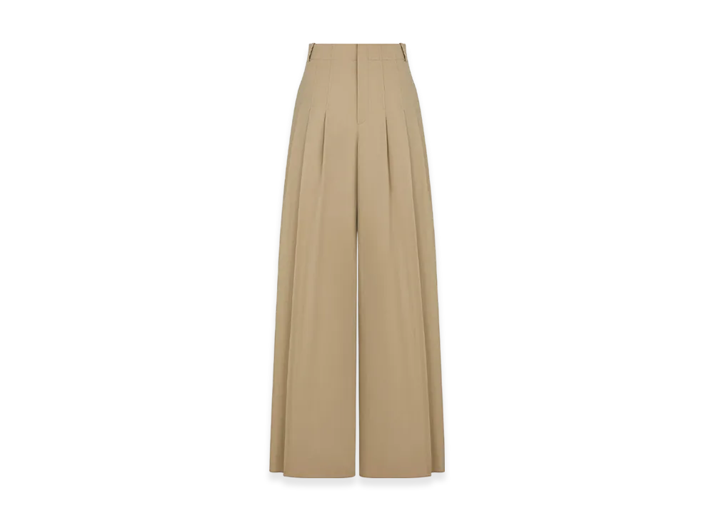 Dior Women's Pleated Flared Pants Gabardine "Beige"