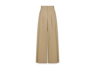 Dior Women's Pleated Flared Pants Gabardine "Beige"