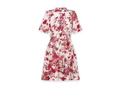 Dior Women's Belted Shirt Dress Silk Poplin Mexico Motif "White/Red"