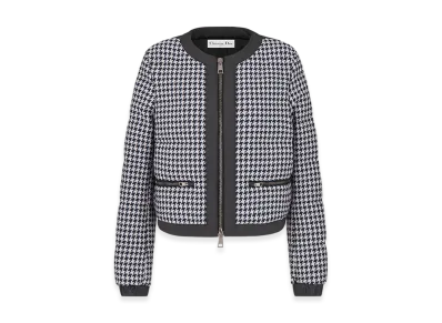 Dior Women's Quilted Jacket Houndstooth Virgin Wool Silk "Blue/White"