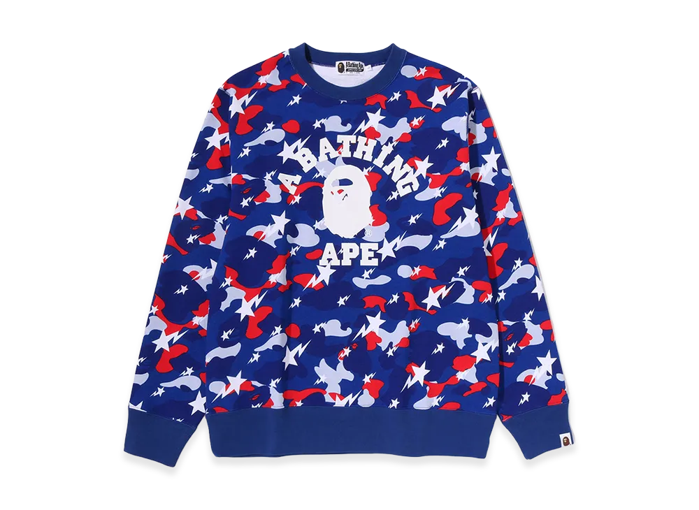 A BATHING APE Sta Strike Camo College Crewneck Sweatshirt "Blue"