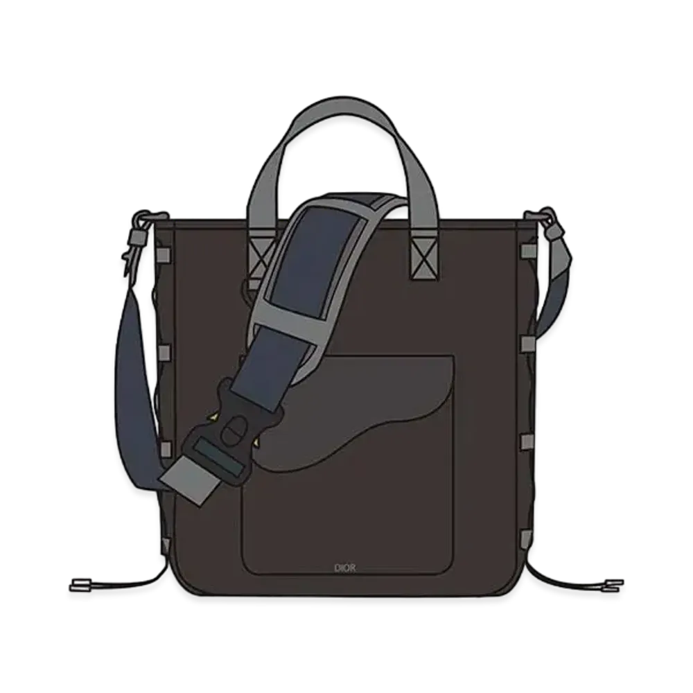 Dior x Sacai Saddle Tote Bag Technical Fabric & Grained Calafskin "Black"