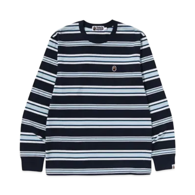 A BATHING APE One Point Stripe Ls Tee "Navy"