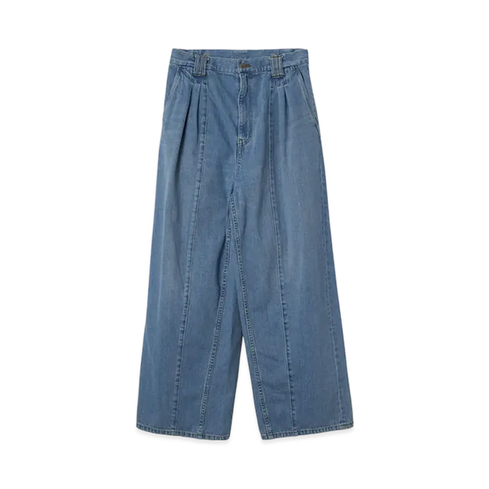 YOKE 12OZ Cotton Bleached Denim Wide-Leg Baggy Pants "Indigo"