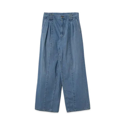 YOKE 12OZ Cotton Bleached Denim Wide-Leg Baggy Pants "Indigo"