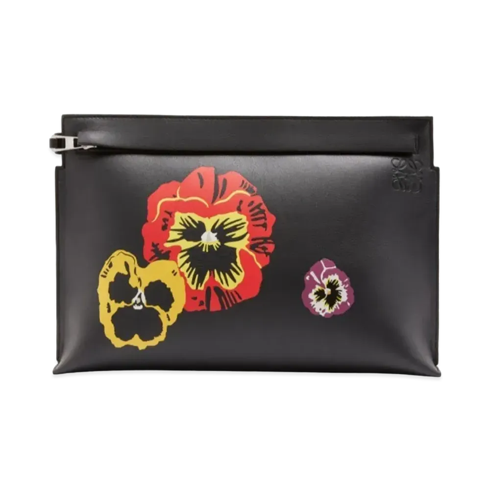 LOEWE Pansies T Pouch In Classic Calfskin "Black"