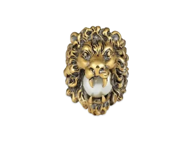 GUCCI Lion Head Ring with Pearl "Gold"