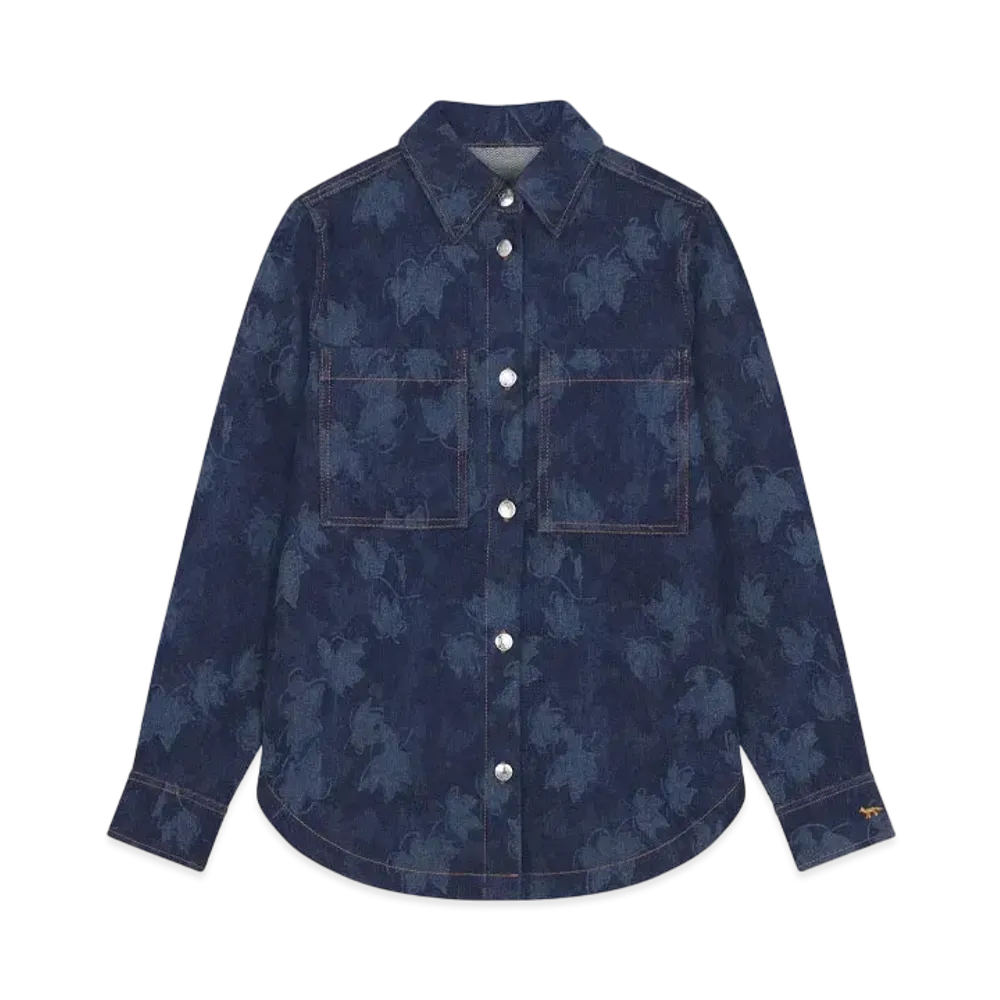 Maison Kitsune Denim Overshirt "Falling Leaves Laser Print"