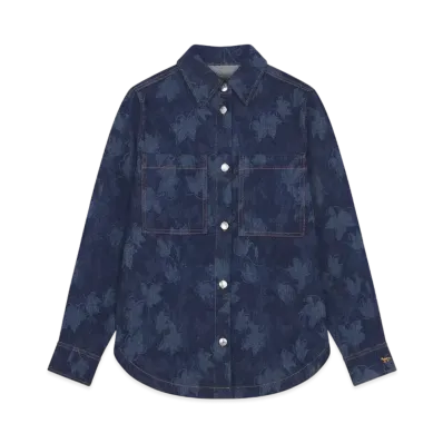 Maison Kitsune Denim Overshirt "Falling Leaves Laser Print"