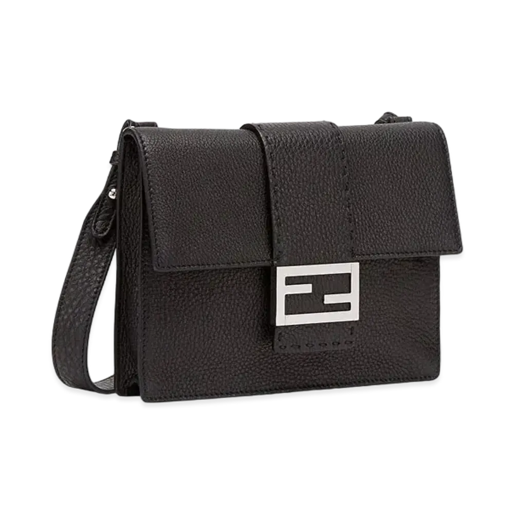 FENDI Flat Baguette Leather Bag "Black"