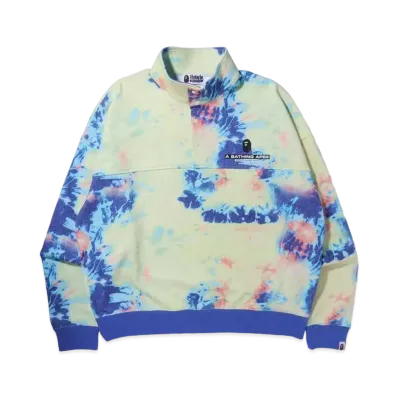 A BATHING APE TIE DYE STAND COLLAR LOOSE FIT SWEAT "Multi"
