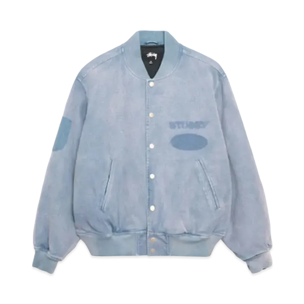 Stussy Ghost Logo Canvas Varsity Jacket "Blue"