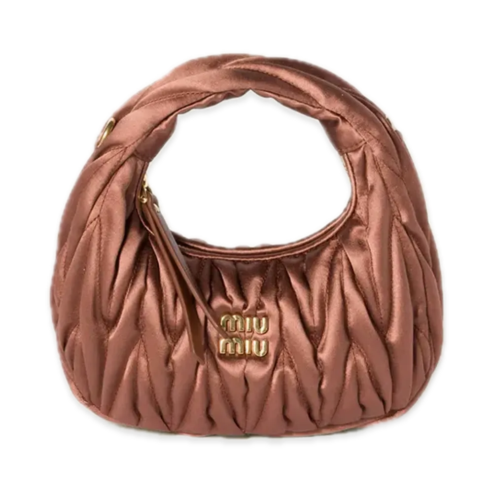 MIU MIU Wander Matelasse Satin Mini Bag "Dark Brown"