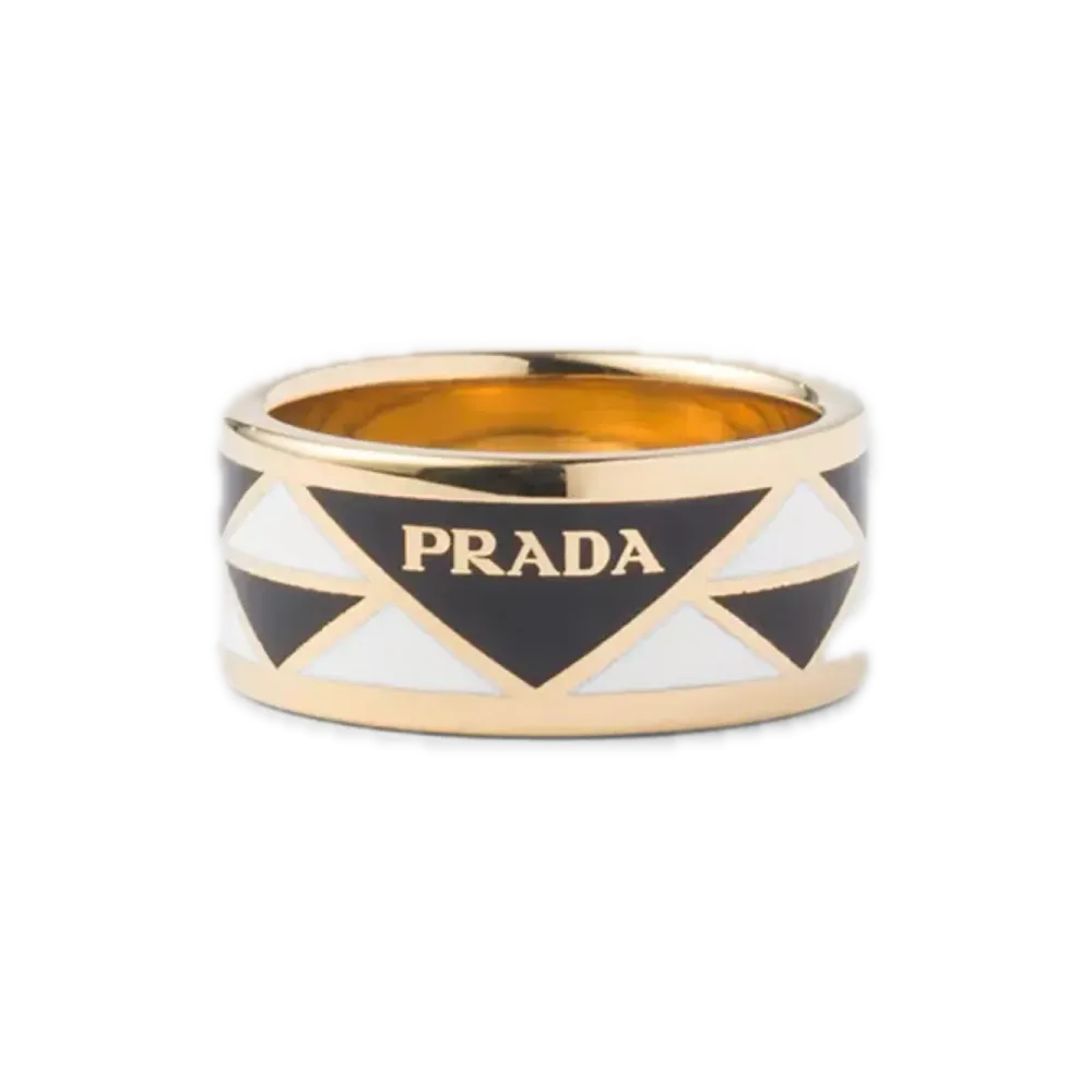 PRADA Enamel Metal Ring "Black/White"