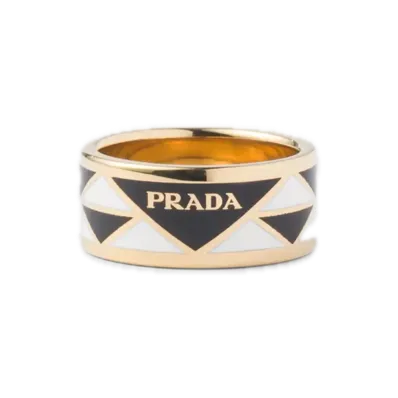 PRADA Enamel Metal Ring "Black/White"