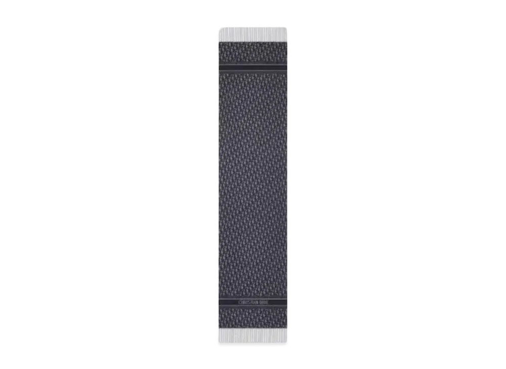 Dior Oblique Scarf Cashmere and Wool "Navy Blue"