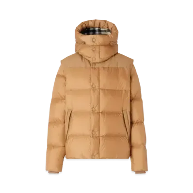 Burberry Men's Detachable Sleeve Nylon Puffer Jacket "Warm Honey"