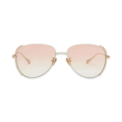 CHARLES & KEITH Gem-Embedded Wire-Frame Aviator Sunglasses "Cream"