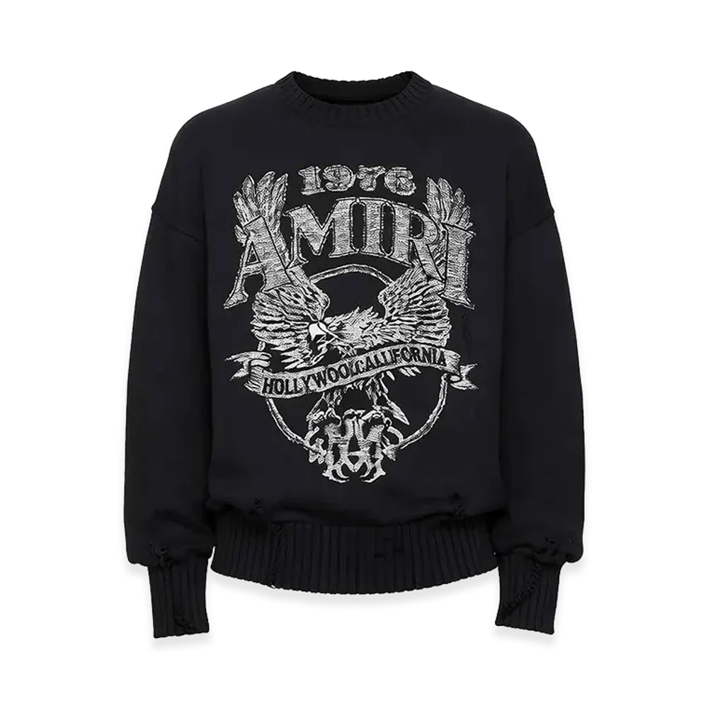 AMIRI Graphic-Print Distressed Sweater "Black"