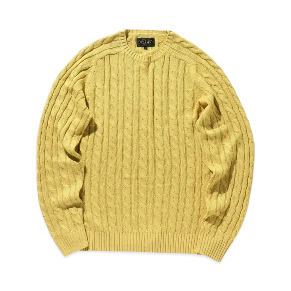 BEAMS Crew Cable Cotton Linen "Yellow"