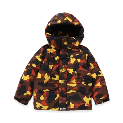 A BATHING APE 1st Camo Snowboard Down Jacket Kids "Orange"